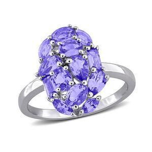 1.73 Carat (ctw) Tanzanite Cluster Ring in Sterling Silver
